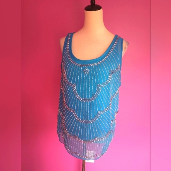 Y2k Dressbarn Ladies Sky Blue Beaded Tank Top (NWT!) - Picture 2 of 9
